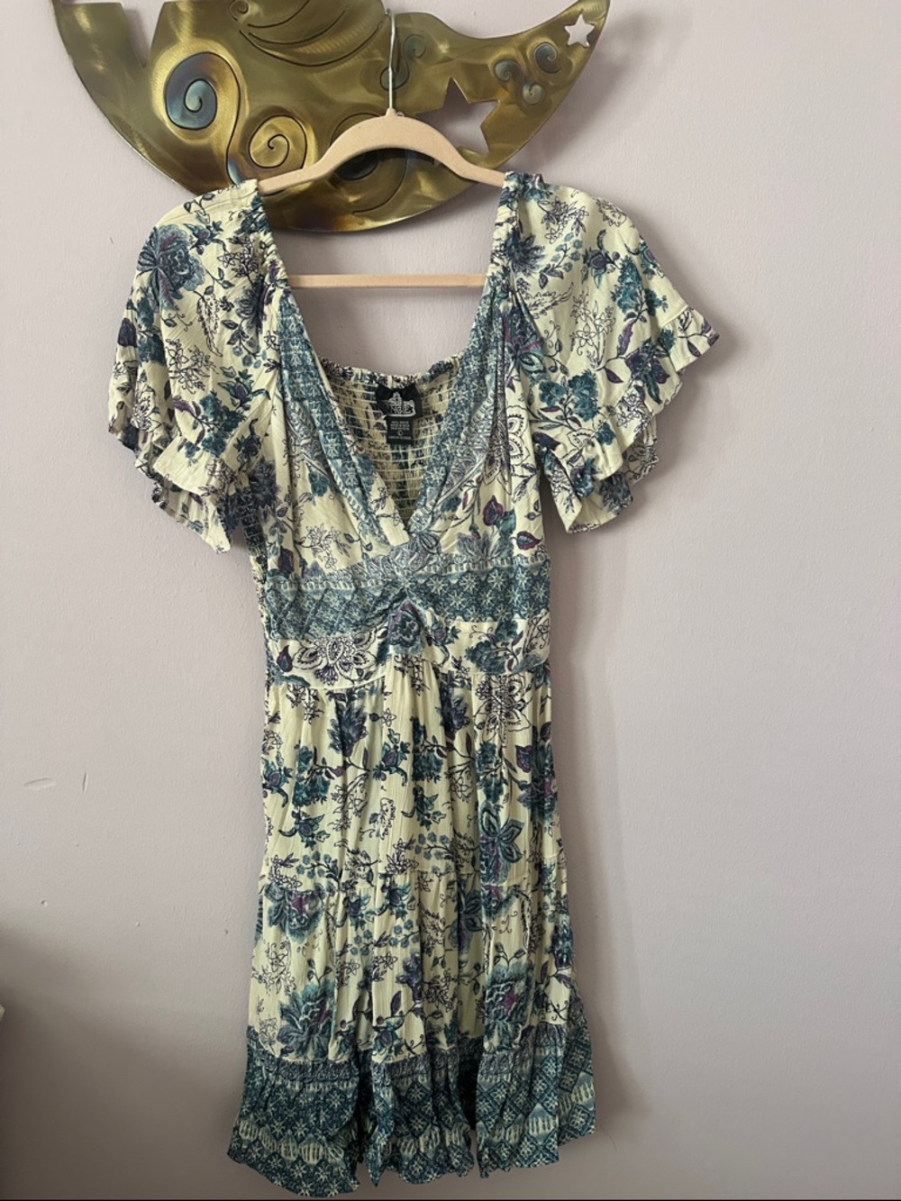 Angie Cream Mini Dress with Teal & Purple Floral Print